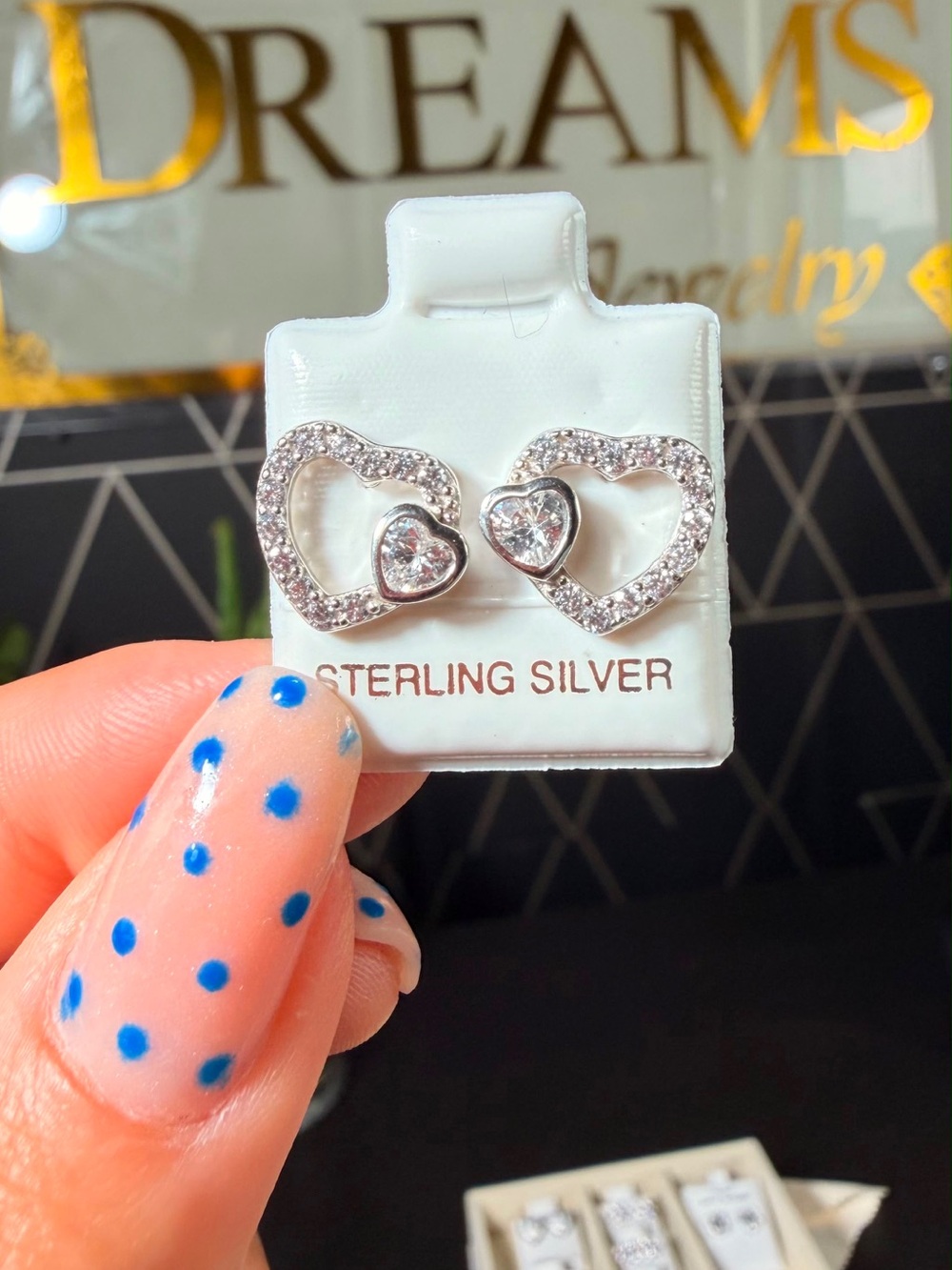 Sterling Silver Heart Stud Earrings with Crystal Accent - Silver